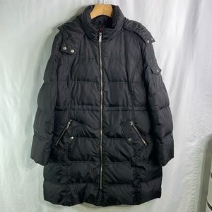 Saks Fifth Avenue Black Downfill coat, hooded.